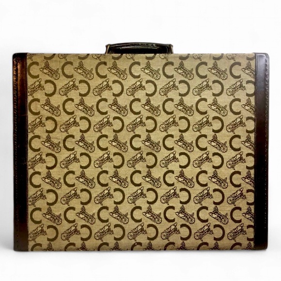 CELINE Brown Leather and Canvas Oversized Briefcase Suitcase Brass Locks ~1980’s - Picture 15 of 17